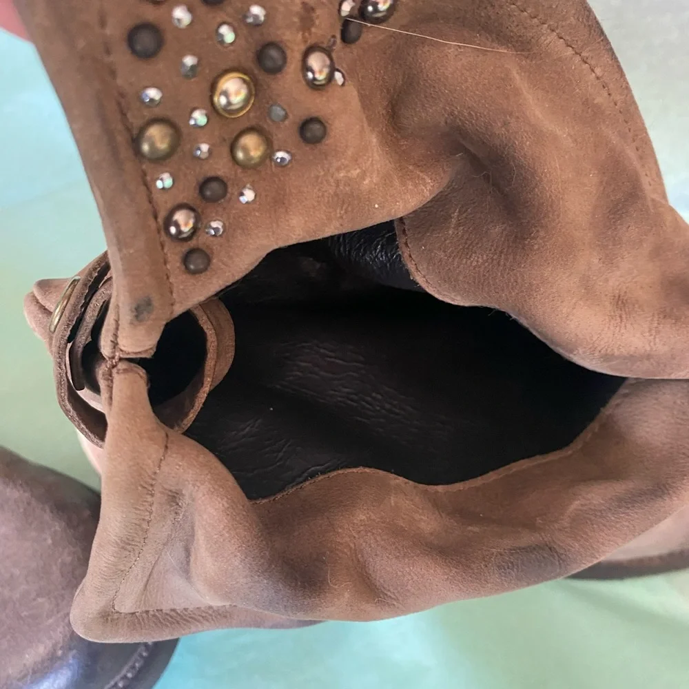 NWOT Kobra Italian Leather Studded Slouchy Ankle Boots